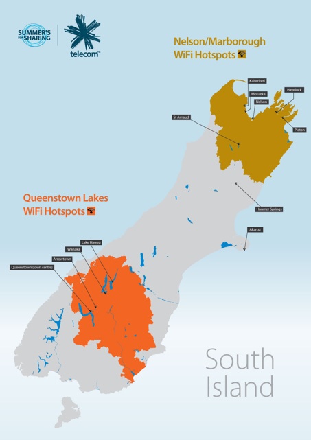 South Island wifi hotspots map